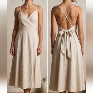 Gilli Cream Cross-Back Linen Blend Midi Dress